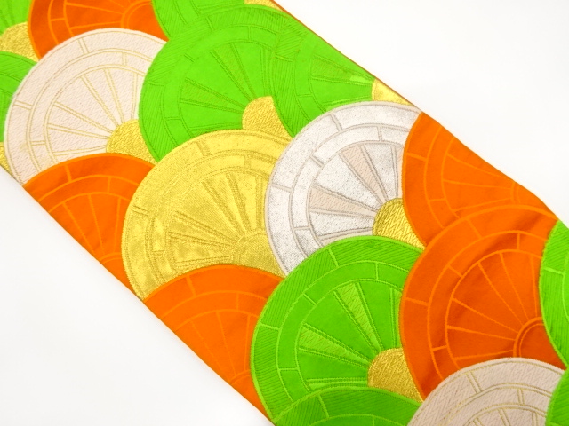 アンティーク　源氏車・青海波模様織出し袋帯（着用可）